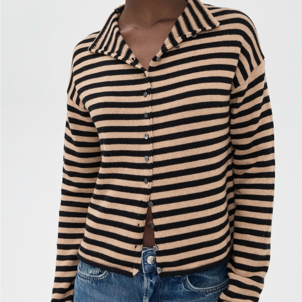 Alex Mill Black and Tan Striped Cardigan